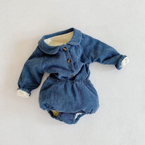 Adorable newborn bbay boys clothing set winter thick plus velvet long sleeve cardigans+shorts suit toddler girls clothing set