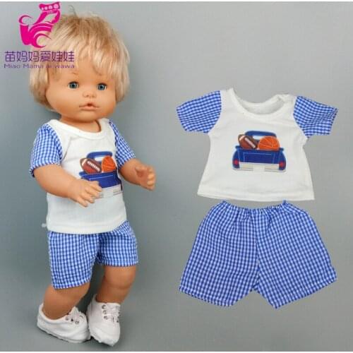 Baby Doll boy clothes blue plaid shirt for 40cm Nenuco Ropa Y Su Hermanita 38cm toys cartoon car t-shirt