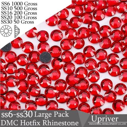 Upriver Wholesale Large Pack Bulk Packing Glass SS6 SS10 SS16 SS20 SS30 Siam Hotfix Rhinestones