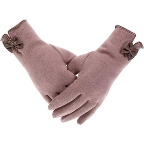 Winter Micro Velvet Gloves Female Winter Bow Plus Velvet Touch Gloves Warm Driving-Touch Gloves Womens