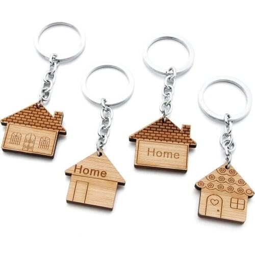 Simple House Home Wood Key Chains Love Family Wooden KeyChain for Woman Men Kids Accessories