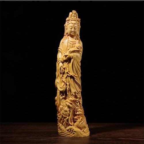 Boxwood Carving Household Ornaments Buddha Statue Gifts Solid Wood Statue Crafts Ruyi Dragon Guanyin Sculpture Home Decor