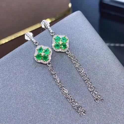 Natural And Real 925 Sterling Silver Emerald Earring For the Party Female BirthdayJewelry