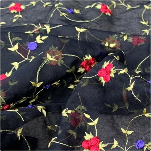 Width 55" Fashion Embroidered Silk Organza Fabric By The Half Yard For Dress Shirt Skirt Hanfu Material