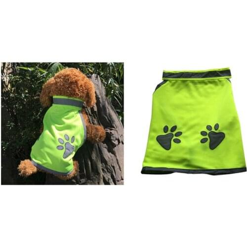 Dog Vest Clothes Pet Fluorescent Green Reflective Paw Print Breathable Outdoor Comfortable Soft for Dog Chihuahua Clothes