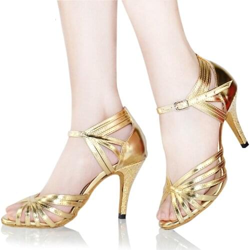 Women Latin Dance Shoes Plus Size High Heel Soft Sole Adult Ballroom Dancing Shoes Silver Gold Salsa Tango Square Shoe