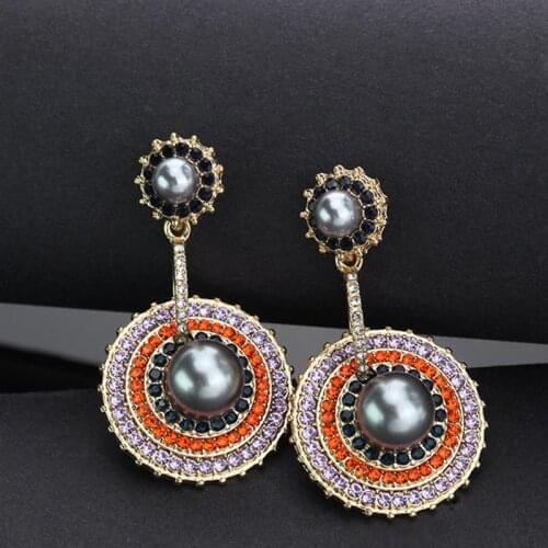 Vintage Pop Pearl Earring Euramerican Palace Square Baroque Bride Ear Ring Retro Luxury Jewelry Green French S925 Needle Earring