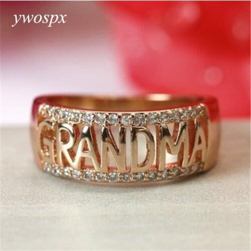 YWOSPX New Design Rose Gold Silver Color Letter GRANDMA Rings for Women Jewelry Ring Mothers Grandma Christmas Gifts Anillos Y40