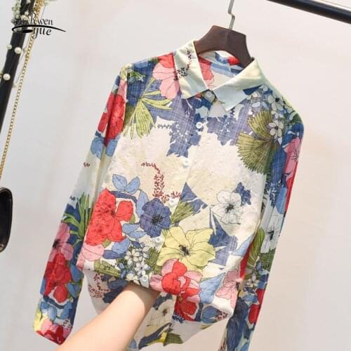 Vintage Printed Office Lady Blouse New Spring Women Tops and Blouses Button Elegant Plus Size Women Clothes Blusas Femme 8926
