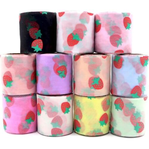 10Yards/Roll 6CM Strawberry Tulle Roll Fruit Organza Baby Ribbon HX012 DIY Bow Hair Accessories Tutu Skirt Girl Hairpin Material