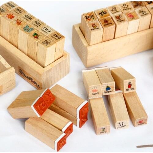 12pcs/set Creative Weather Wood Rubber Stamp DIY Monday Saturday Sunday Scrapbook Stamp Diary Decoration