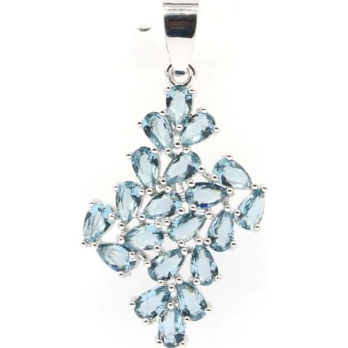 38x22mm Anniversary Silver Pendant for Women Created Pink Tourmaline London Blue Topaz Fine Jewelry Wedding Wholesale