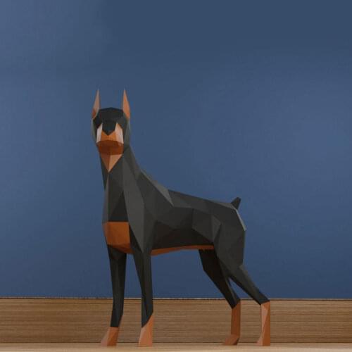 3D Doberman Pinscher Three-dimensional Paper Model DIY Handmade Creative Craft Puzzles Educational Kids Toy Living Room Decor