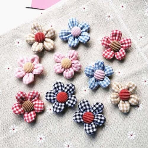 5Pcs DIY Flower Patch Checked Flowers Applique Fabric Patches for Dress Hair Clothes Fabric Flowers for Dresses Decoration Acces