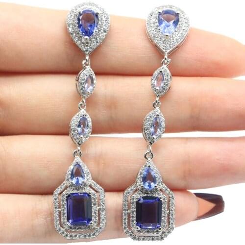 34x18mm Lovely Flowers SheCrown Violet Tanzanite Golden Citrine Bright Zircon For Sister Silver Earrings Drop Shipping