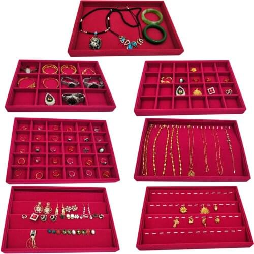 Velvet Compartment Jewelry Display Organizer Case for Necklace Ring Earring Bracelet
