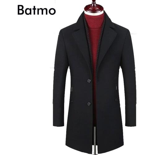 BATMO 2021 new arrival winter high quality wool thicked trench coat men,mens black wool jackets ,plus-size M-6XL,1828