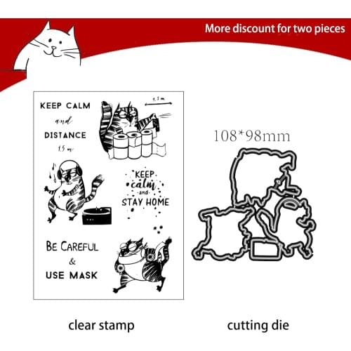 Cat With Headphones Cutting Dies Clear Stamps For Scrapbooking Card Making Photo Album Silicone Stamp DIY Decorative Crafts