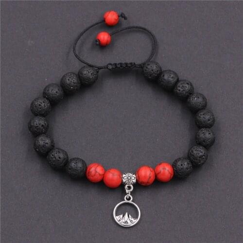 DGW DGW Men Women 8mm Lava Rock mountain charm Aromatherapy Essential Oil Diffuser Bracelet Yoga Beads Bracelets