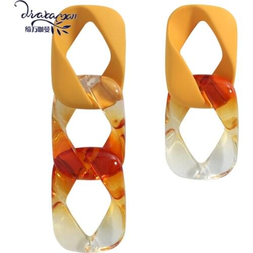 Dvacaman Fashion Colorful Transparent Acrylic Resin Tassel Drop Earrings Women Geometric Square Asymmetry Earrings Jewelry Party