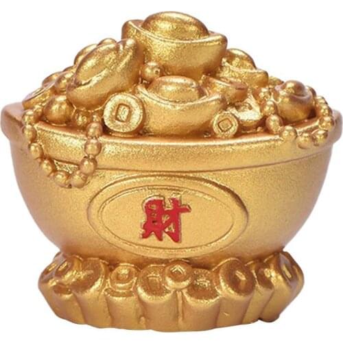 Feng Shui Mini Resin Fortune Tree Chinese Golden Ingot Home Office Desk Landscape Ornament