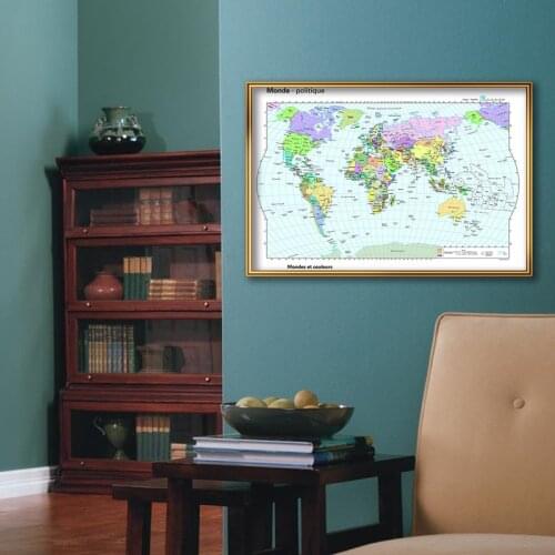 The Political World Map In French 59*42cm Small Size Premium Canvas Map of The World Painting for Home Office School Supplies