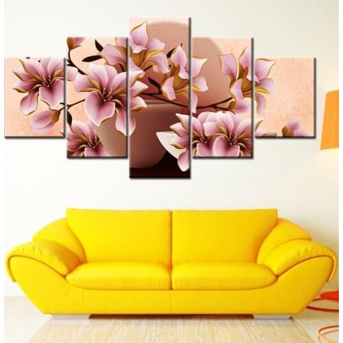 Canvas Painting HD Pink magnolia flowers 5 Pieces Wall Art Painting Modular Wallpapers Poster Print for living room Home Decor