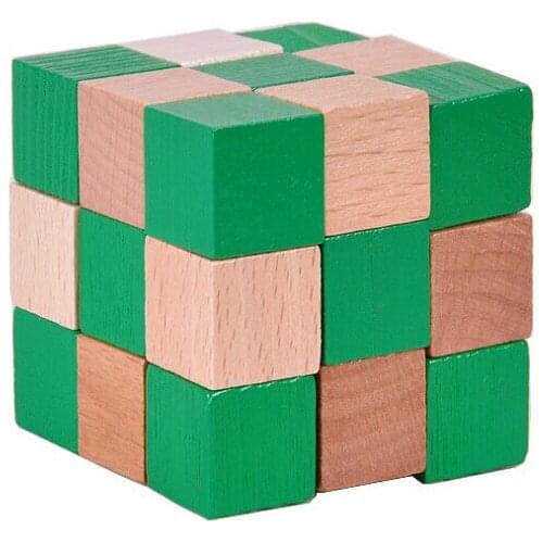 Small Size Classic Portable Wooden Brain teasers Twisted Cube Wood Puzzles Game Toys for Children Adults