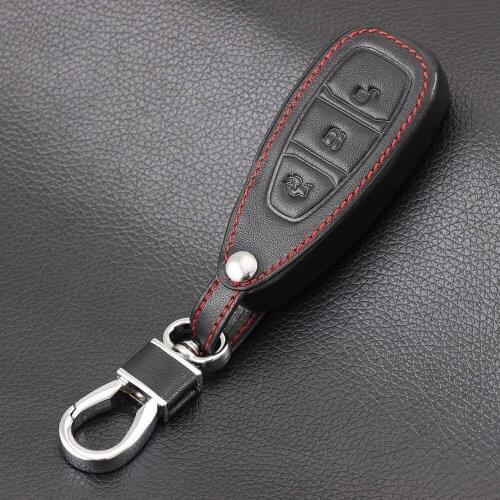 Leather Remote Control Car Keychain Key Cover Case For Ford Focus MK3 MK4 Kuga escape ecosport New Fiesta 3 Buttons Smart Key
