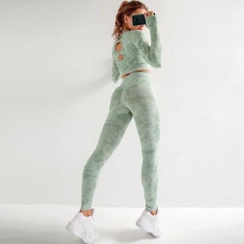 2pc Women Seamless yoga set Fitness Sports Suits GYM Cloth Yoga Long Sleeve Shirts High Waist Running Leggings Workout Pants