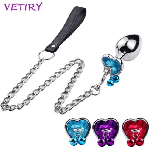 Metal Anal Plug With Chain Bells Crystal Jewelry Butt Plug Smooth Touch Anal Bead Anus Dilator Anal Sex Toys for Men Women