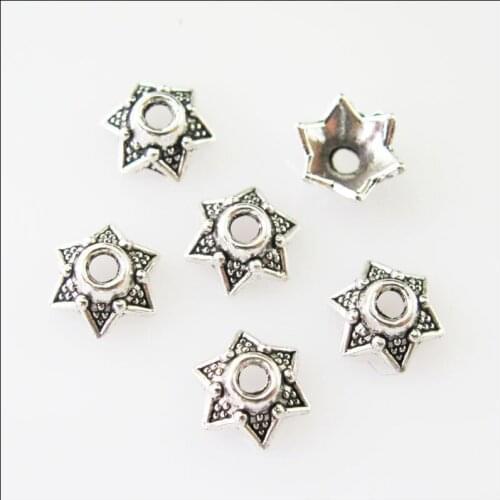 Fashion 70Pcs Tibetan Silver Flower End Bead Caps Connectors 6.5mm