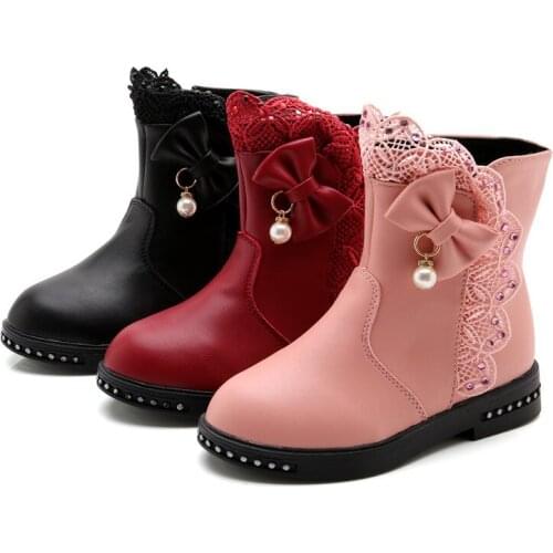Girls Fashion Boots with Cotton Autumn Winter 2021 New kids Princess Middle tube boots Children Snow Boots Warm non-slip 27-37