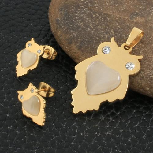 Fashion Animal Style Stainless Steel Jewelry Sets For Women And Girl Gold Color Pendants And Earrings SDNZAUCA