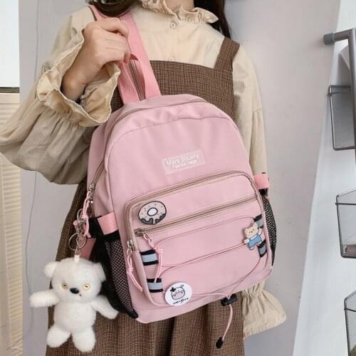 Fashion Badge Cute Backpack Women Waterproof Student School Bag Multifunctional Zipper Small Backpacks Teenage Girl Shoulder Bag