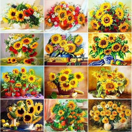 MomoArt 5D Diamond Painting Sunflower Cross Stitch Sale Diamond Mosaic Vase Full Square Embroidery Flower Rhinestones Wall Decor
