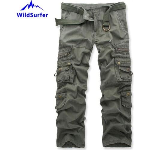 WildSurfer Cotton Plus Size Men Overalls Pants Pantalon Trekking Homme Mens Multi Pocket Military Tactical Trousers Hiking WP100