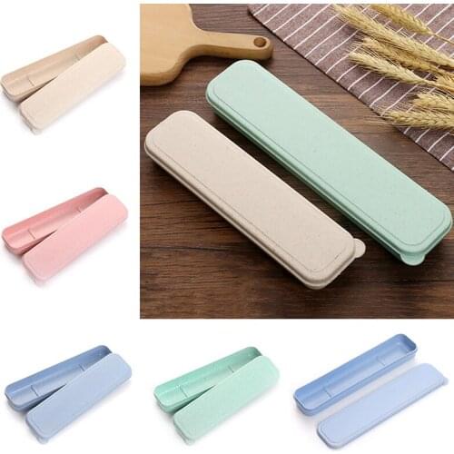 Outdoor Reusable Practical Transparent Cover Wheat Straw Slot Design Cutlery School Tableware Box Set With Storage Bag Travel