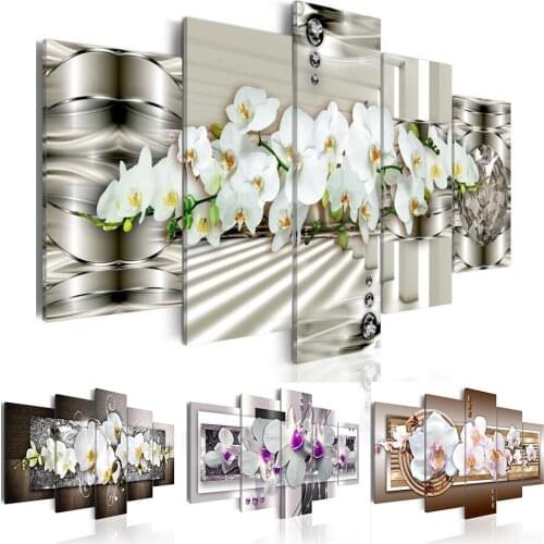 Wall Art Canvas Painting 5 Pieces Orchid Flower Modern Home Wall Decor for Living Room Gift, Choose Color And Size ( No Frame )