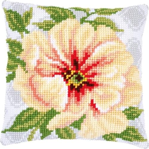 Cross Stitch Cushion Cover Soft Orange Flower Needlepoint Kits Printed Canvas Chunky Yarn Cross-stitch Pillow Case Arts & Crafts