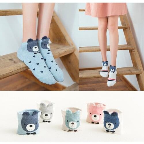 5 Pairs Women Socks Spring Short Cotton Striped Animals Novelty Creative Girls Fashion Cartoon Cute Animals Funny Ankle Socks