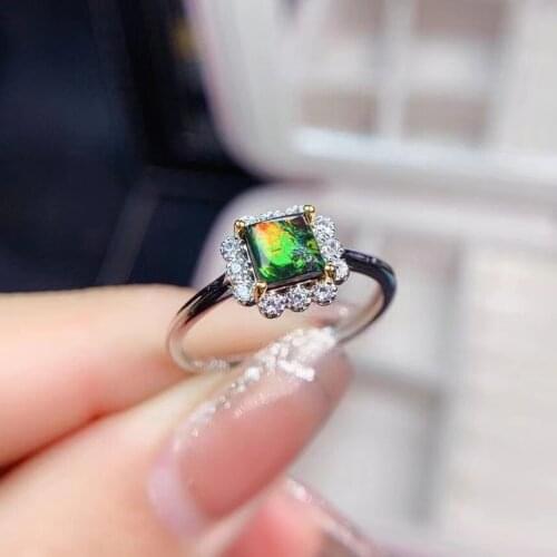 New Arrival 100% Natural and real Ammolite ring F 925 sterling silver Fine gem Ammonite Ring