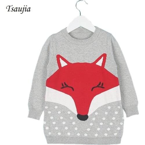 1-5 Years Baby Girls Dress 100% Cotton Fox Knitted Dresses Children Party Princess Dress Kids Clothes For Girls TS60