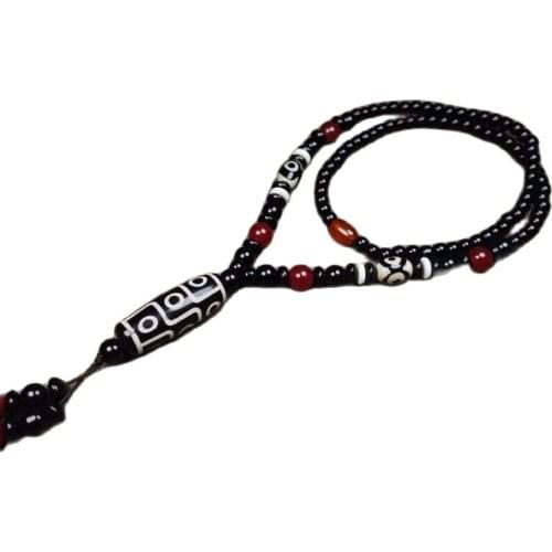 Tibetan agate nine Eye Bead Necklace mens and womens Pendant natural agate versatile pendant sweater chain
