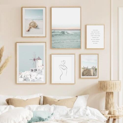 Boho Landscape Beach Sea Waves Body Line Travel Posters Canvas Painting Wall Art Print Pictures Living Room Interior Home Decor