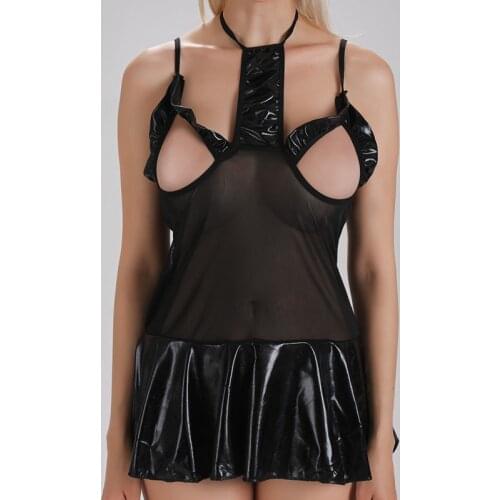 Patent leather sexy lingerie one-piece tight-fitting sexy suit corset uniform mirror leather jacket sexy maid uniform 202114