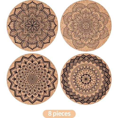8PCS 3D Mandala Floral Pattern Drink Coasters Home Fashion Heat-Insulated Dinning Table Mats Coffee Cup Pads Rugs