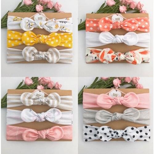 3Pcs/Lot Colorful Boho Newborn Toddler Headband Ribbon Elastic Baby Headdress Kids Hair Band Cotton Girl Flower Bow Knot