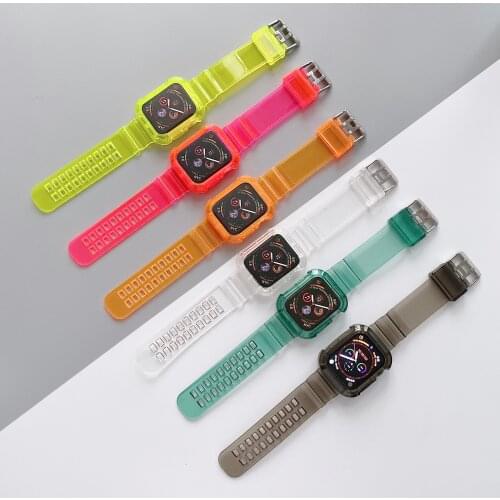 Newest Clear Plastic Strap + Case for Apple Watch Series 6 SE 5 4 3 2 1 Transparent for iwatch Strap 38mm 40mm 42mm 44mm Bands