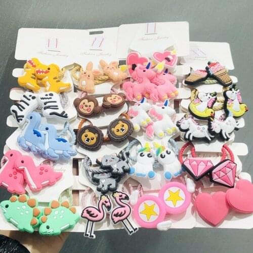 10Pcs/set Animal Unicorn Dinosaur Hair Accessories Children Rubber Bands Scrunchies Elastic Hair Bands Girls Headband Ties Gum